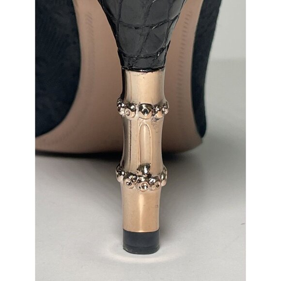 Gucci Monogram Bamboo Heel Pumps Authentic Black GG Canvas NEW Size 36 C - Picture 5 of 11